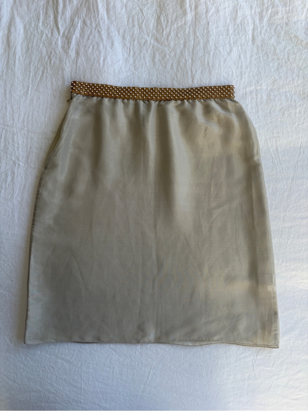 Miu Miu SS 2000 Crystal Embellished Silk Sheer Pencil Skirt Gray Silver Gold - Picture 10 of 14